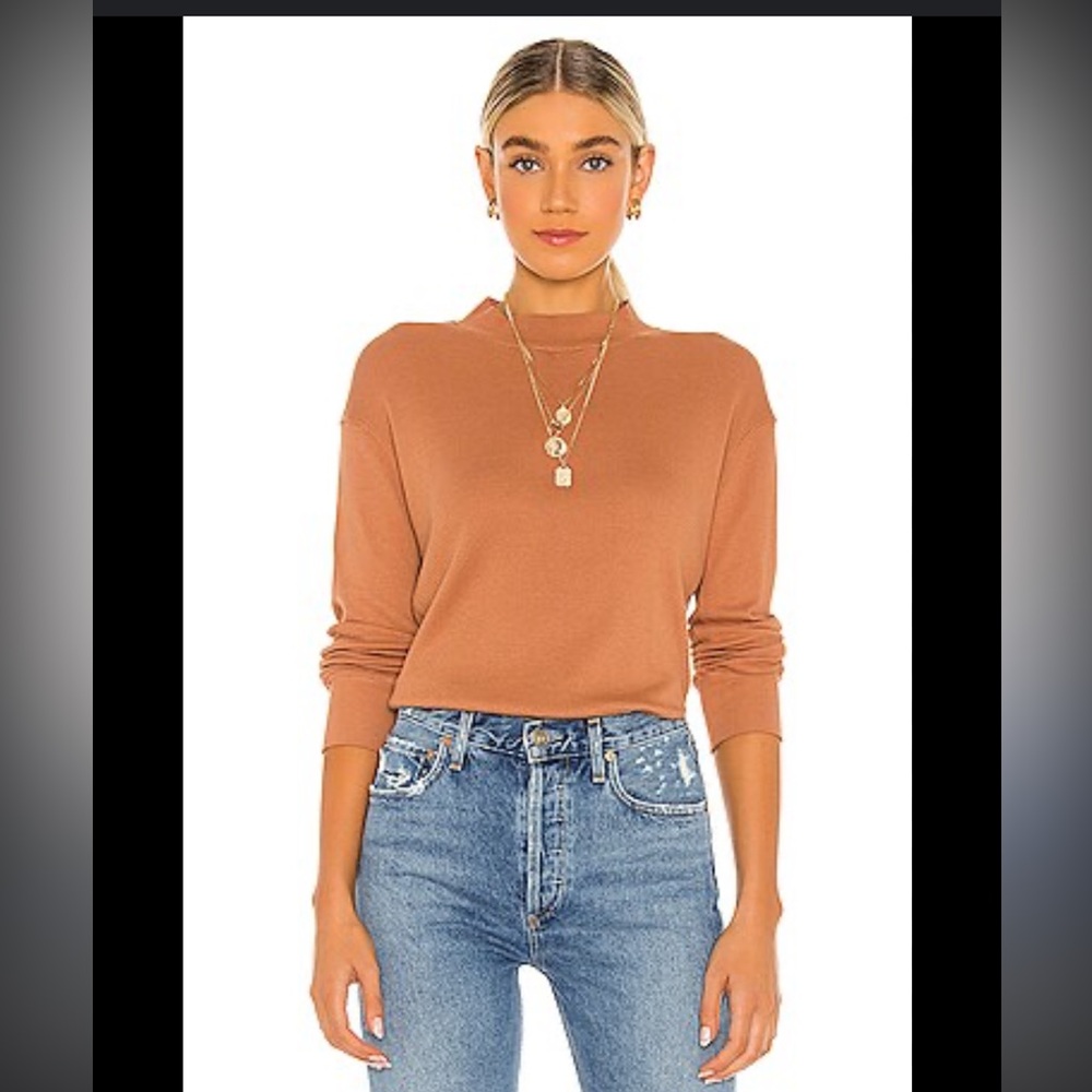 Monrow Mock turtleneck puff sleeve‎ small burnt caramel sweater small